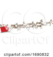 Cartoon Santa And Magic Reindeer In Flight