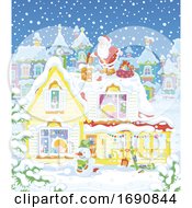 Poster, Art Print Of Santa On The Roof Top Of A House