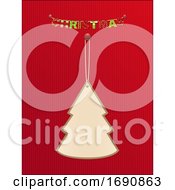 Poster, Art Print Of Christmas Tree Tag And Bunting On Red Cardboard
