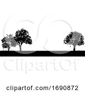 Poster, Art Print Of Field Of Grass Or Park And Trees In Silhouette