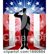 Poster, Art Print Of Patriotic American Soldier Saluting Flag