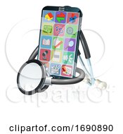 Poster, Art Print Of Mobile Phone Health Medical App Stethoscope Design
