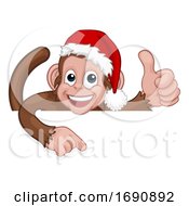 Poster, Art Print Of Santa Hat Christmas Monkey Cartoon Character