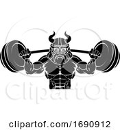 Poster, Art Print Of Viking Weight Lifting Body Building Mascot