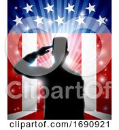 Poster, Art Print Of American Patriotic Soldier Saluting Flag