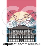 Poster, Art Print Of Japanese Temple Mountains And Blossoms
