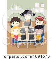 Poster, Art Print Of Kids Computer Class Laptop Illustration