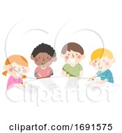 Poster, Art Print Of Kids Group Writing Table Illustration