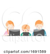 Kids Different Ages Sibling Laptop Illustration
