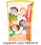 Poster, Art Print Of Stickman Kids Door Art Class Illustration