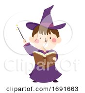 Kid Boy Wizard Wand Book Illustration
