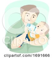 Poster, Art Print Of Dad Baby Boy Drink Milk Illustration