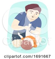 Poster, Art Print Of Kid Boy Baby Dad Changing Diaper Illustration
