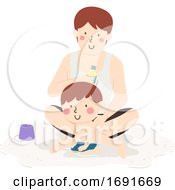 Poster, Art Print Of Kid Boy Dad Apply Sunscreen Illustration