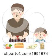 Poster, Art Print Of Kid Boy Dad Man Make Lunch Illustration