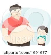 Poster, Art Print Of Kid Boy Man Dad Show Big Tummy Illustration
