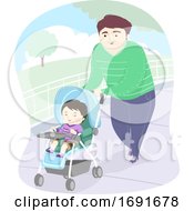 Poster, Art Print Of Kid Boy Dad Man Stroller Park Illustration