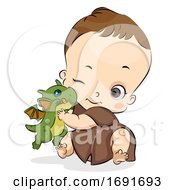 Poster, Art Print Of Kid Boy Baby Toddler Pet Dragon Illustration