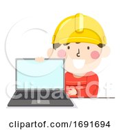 Kid Boy Check Safety Online Illustration