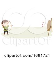 Poster, Art Print Of Kid Boy Page Wooden Bow Arrow Illustration