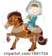 Poster, Art Print Of Kid Boy Squire Ride Horse Illustration