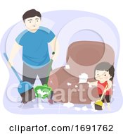 Poster, Art Print Of Kid Girl Dad Man Cleaning Mess Illustration