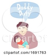 Poster, Art Print Of Kid Girl Man Dad Daddy Duty Illustration