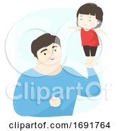 Poster, Art Print Of Kid Girl Dad Man Hand Balance Illustration