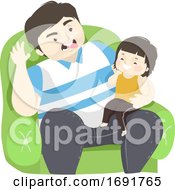 Poster, Art Print Of Kid Girl Man Dad Laughing Together Illustration