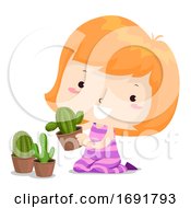 Kid Girl Prickly Cactus Adjective Illustration