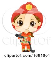 Kid Girl Fireman Illustration