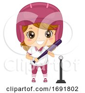 Kid Girl Tee Ball Player Illustration