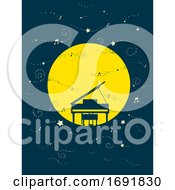 Poster, Art Print Of Night Sky Piano Moon Illustration