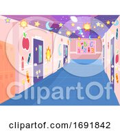 School Corridor Decorated Illustration
