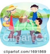 Poster, Art Print Of Stickman Family Over Water Picnic Illustration