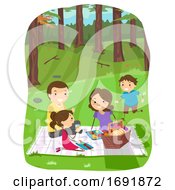 Poster, Art Print Of Stickman Family Forest Picnic Illustration