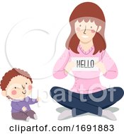 Poster, Art Print Of Baby Kid Boy Mom Flashcards Words Illustration