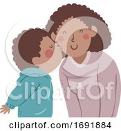 Kid Boy Black Kiss Mom Cheek Illustration