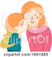 Kid Boy Kiss Mom Cheek Illustration