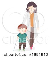 Poster, Art Print Of Kid Boy Leg Brace Therapist Illustration