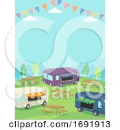 Poster, Art Print Of Food Truck Festival Tables Outdoors Illustration