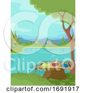 Poster, Art Print Of Picnic By The Lake Illustration