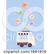 Poster, Art Print Of Food Truck Food Icons Drop Illustration
