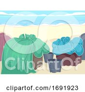 Poster, Art Print Of Fish Nets Container Sea Side Illustration