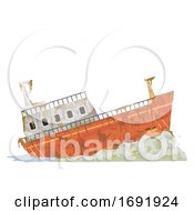 Poster, Art Print Of Abandoned Cargo Ship Illustration