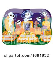 Poster, Art Print Of Day Of The Dead Cemetery Spirits Illustration