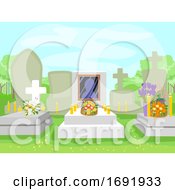 Poster, Art Print Of Cemetery Flowers Candles Illustration