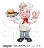 Poster, Art Print Of Chef Pig Holding Burger