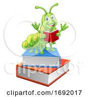 Bookworm Worm Caterpillar On Books Reading by AtStockIllustration