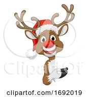 Poster, Art Print Of Christmas Reindeer In Santa Hat Cartoon Character